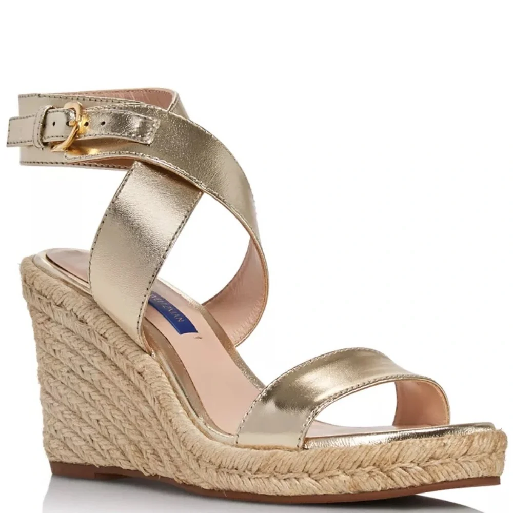 Stuart Weitzman - Lexia Espadrille Wedge Sandal - Metallic Gold Leather - Size 6 - Picture 1 of 9